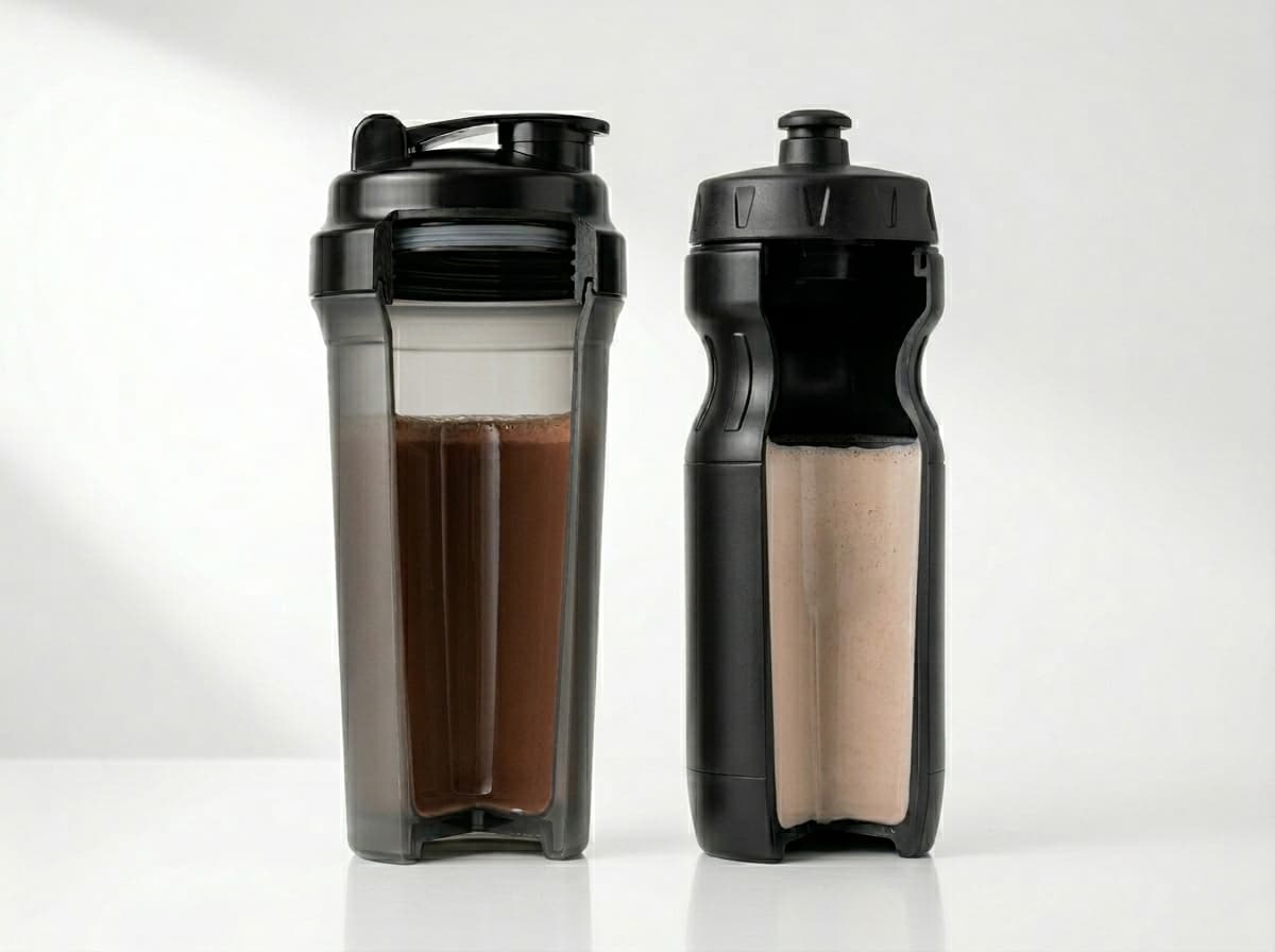 Nahaufnahme der verstärkten Wandstärke eines VYTE LABEL Premium Protein Shakers