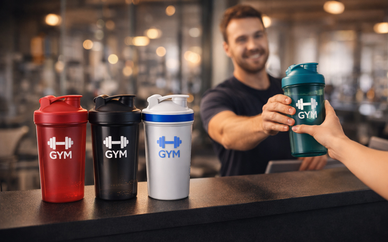 Gym with branded shakers for members