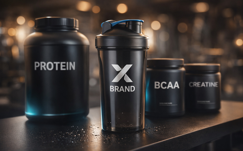 Supplement brand with custom printed protein shakers