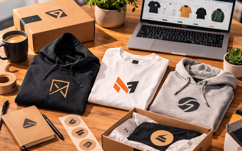 E-commerce merchandise shop with custom textile products